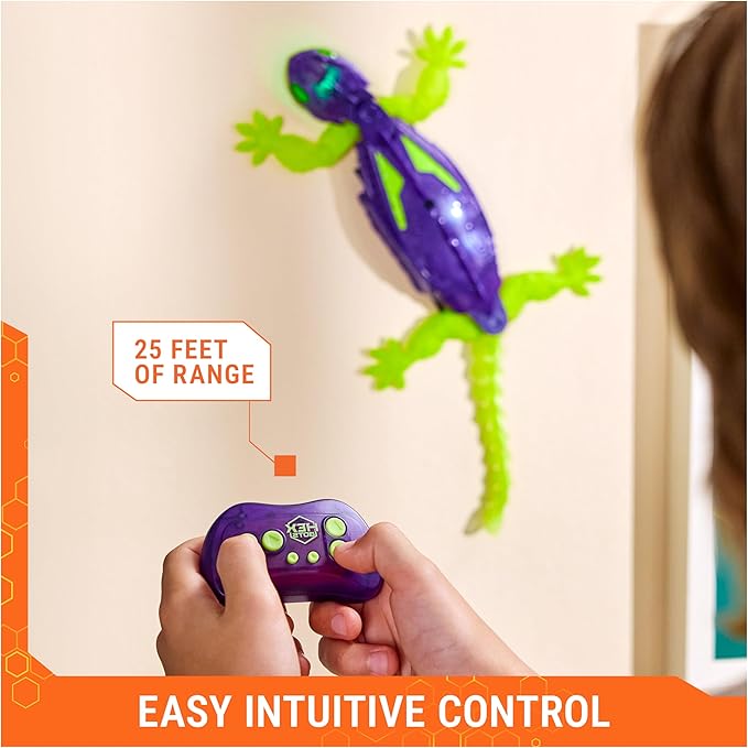 HEX BOTS Glow-in-The-Dark Gecko, Rechargeable Remote Control Robot Kids Toys, Climbs up Walls for Prank Toys & Games, RC Robot for Boys & Girls Ages 4 & Up