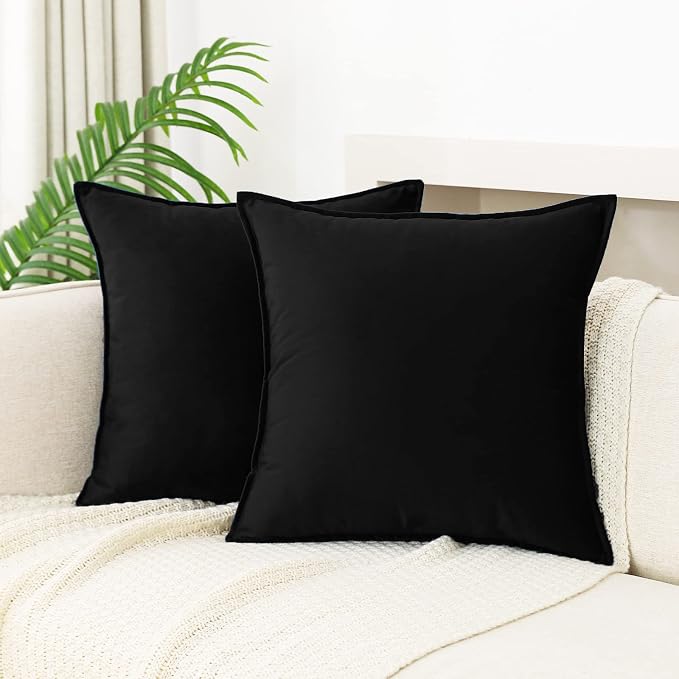 JIAHANNHA Velvet Black Throw Pillow Covers 22”x22”Pack of 2 Soft Decorative | Square Cushion Covers for Couch Sofa Bed Livingroom Car Home Decor,55x55Cm