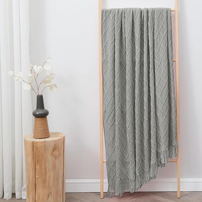 inhand Light Grey Knitted Throw Blanket for Couch and Bed, 50"x60" | Soft Cozy Knit Blanket with Tassel, Lightweight Decorative Blankets and Throws, Farmhouse Warm Woven for Men and Women
