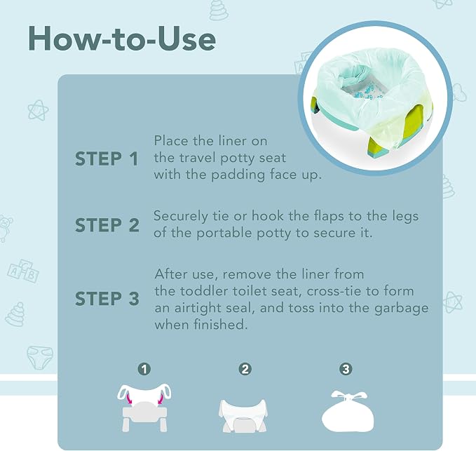 Kalencom Potette Plus Potty Seat Liners - Disposable, Leakproof Liners for Travel Potty Seat - Fragranced to Absorb Odor - 30 Count