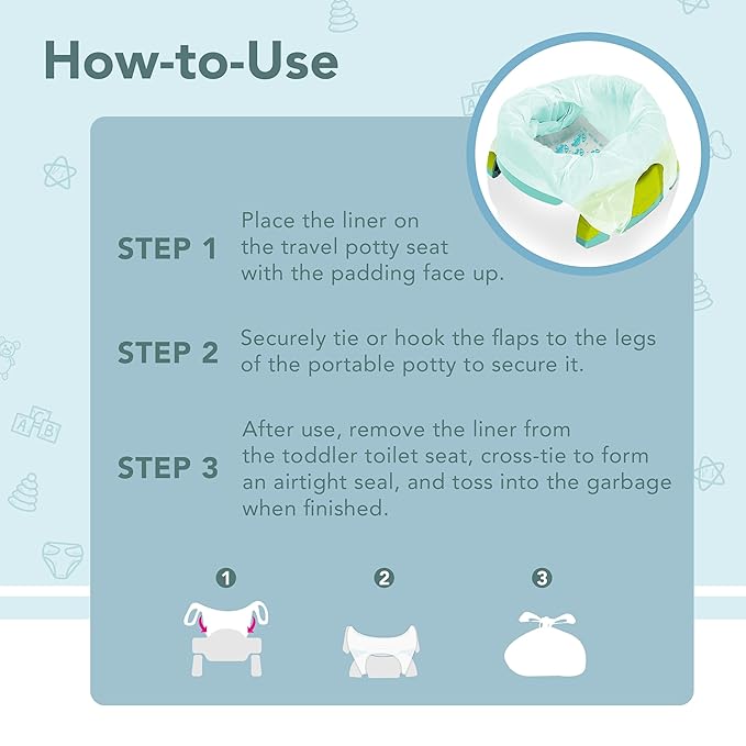 Kalencom Universal Potty Liners - Disposable Potty Liners for Toddlers - Absorbent and Leakproof - Compatible with Potette Travel Potty and Most Standard Toddler Potties (90, Universal)