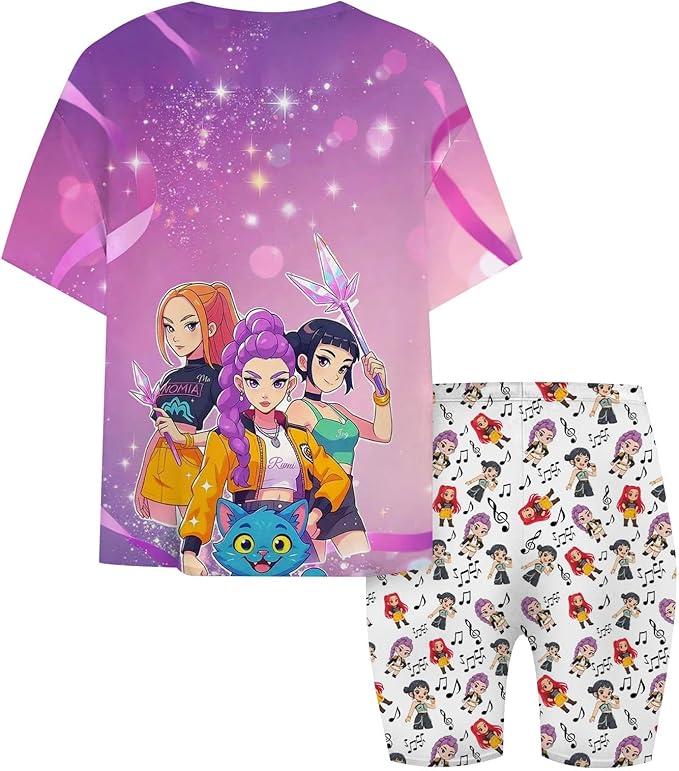 K-POP DEM0N Hunters Outfits for Girls, 2 Piece T-Shirts and Apparel Sets Birthday Gift
