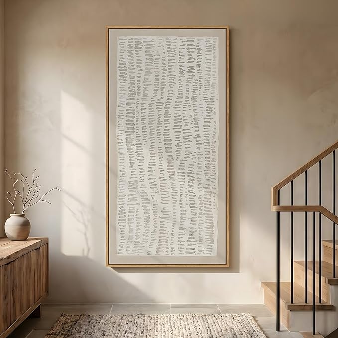 Large Framed Neutral Abstract Wall Art, Beige Minimalist Vertical Canvas Prints Paintings Artwork for Walls, Modern Wabi-Sabi Pictures Wall Decor for Hallway Living Room Bedroom Dining Room, 30x60 In