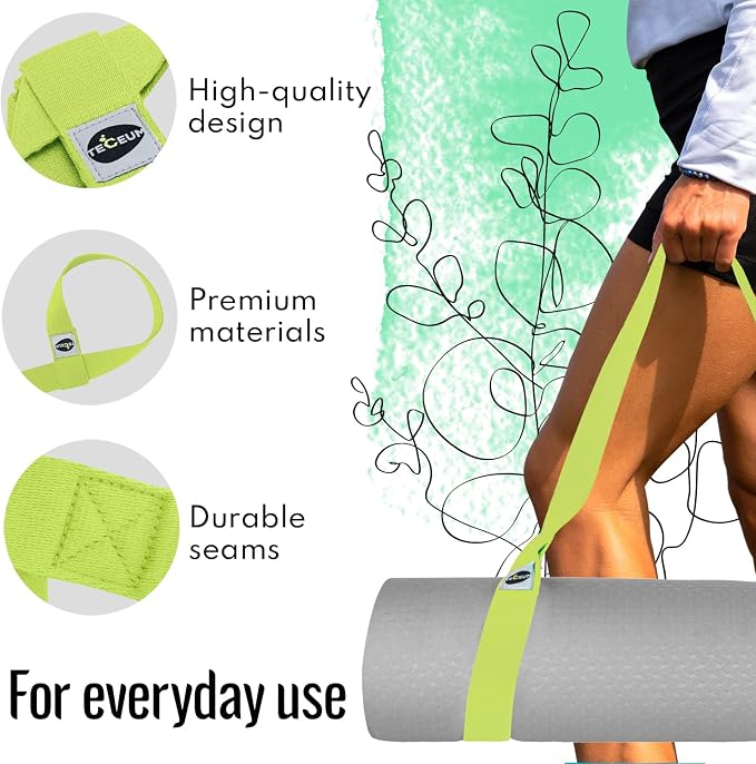 TECEUM Yoga Mat Strap – Extra Soft & Thick Cotton Carrier for All Mats | Adjustable Skin-friendly & Non-Slip Mat Holder Sling in 30+ Colors [Mat Not Included]