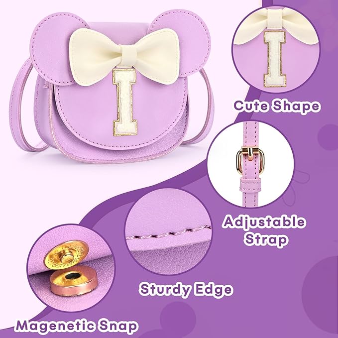 mibasies Toddler Purse Girl Gifts: Girls Birthday Gifts for 3-8 - Toys for Ages 2-4 Girls Mouse Ears Purse, Purple, Letter I