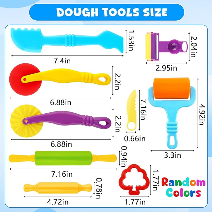 Dough Tools Set for Kids 20 PCS Dough Play Tools with Animal Cutters,Rollilng Pins,Rollers, Random Color