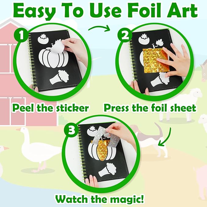FUNNYB&G Foil Art Crafts for Kids Ages 4-8: Valentines Crafts for Kids 2026,Birthday Gift for Girls,Art and Crafts Supplies,Party Favors,Creative Toys for Girls Boys 4 5 6 7 8 9 Years Old (Farm)