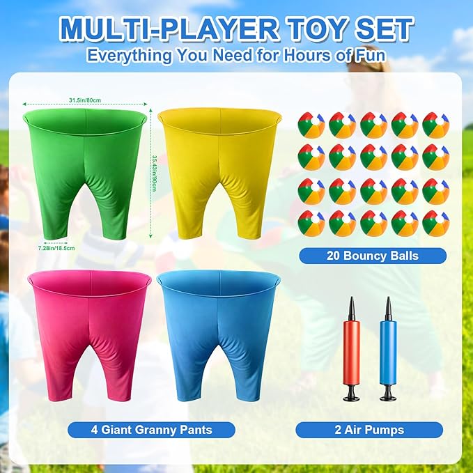 Granny Pants Yard Game, Outdoor Game with Bouncy Ball and Air Pump, Team Relay Family Reunion Party Field Game