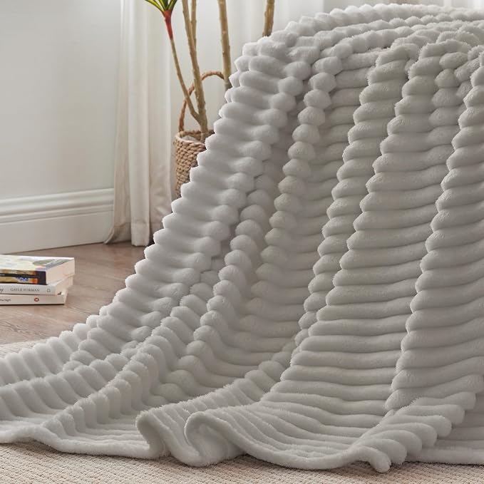 BEDELITE Ribbed King Size Blanket for Bed, Light Grey, 108"x90" | Ultra-Soft Plush Fleece, Warm Yet Lightweight, Ribbed Texture, Home Decor, Machine Washable, Giftable, All-Season Use