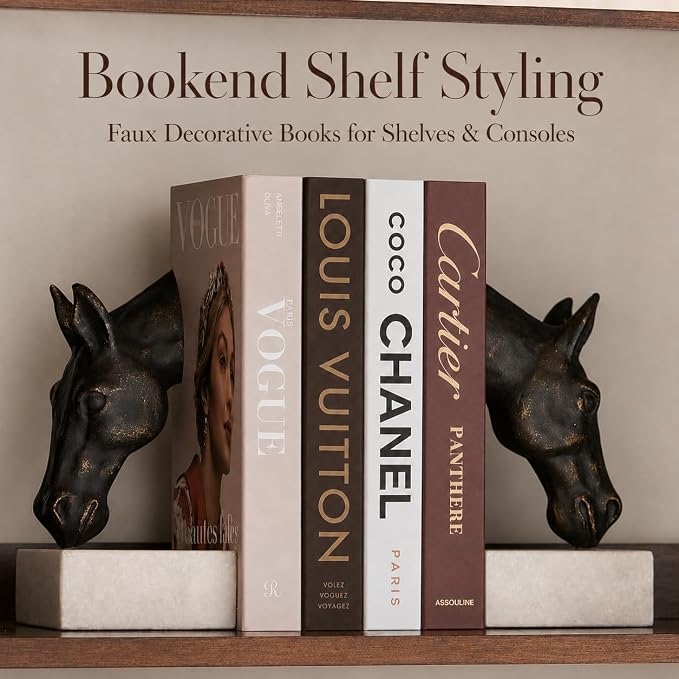 4-7 Pieces Fashion Decorations Book Set. Premium Aesthetic Faux Books for Room Decor. (4) | Refined Modern Look - Not Real, No Pages Inside - Arrives Flat, Tool-Free 2-Min Setup