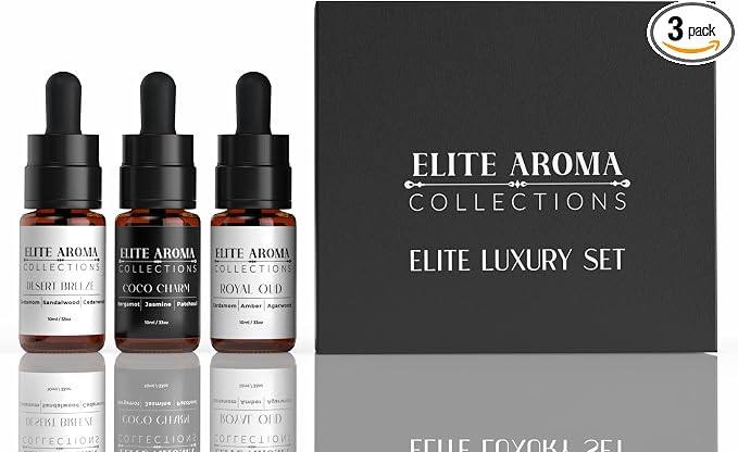 Luxury Hotel Diffuser Oil - Elite Aroma Collection Essential Oils - Coco Charm, Desert Breeze, Royal Oud (3-Pack, 10ml Each) - Premium Hotel-Inspired