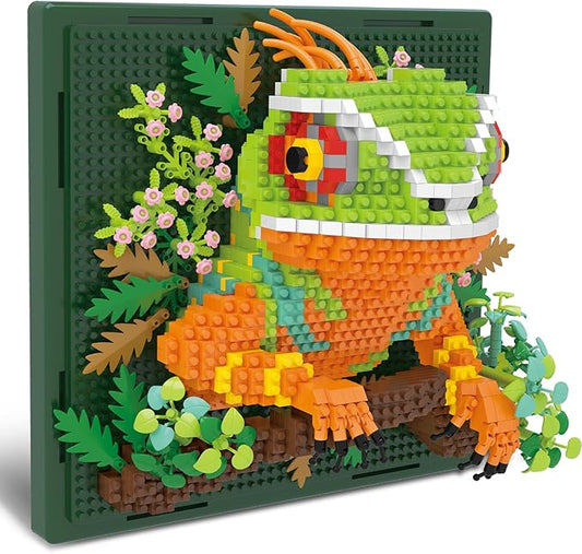 Chameleon Animal 3D Wall Art Micro Mini Building Blocks Set, Unique Home Wall Decor or Table Display, No Compatible with Lego Set, Ideal Gift Toy for Adults Boys Girls (1376 PCS)