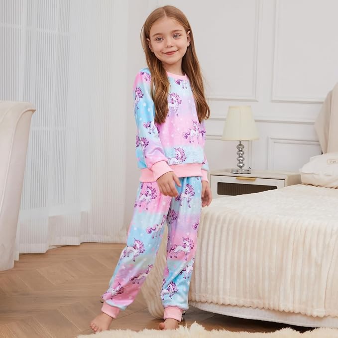 QPANCY Matching Doll & Girls Fleece Pjs Set kids Fall Winter Long Sleeve Sleepwear 2 Piece Pajamas