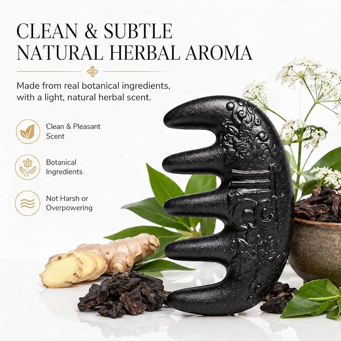 Herbal Powder Comb – Botanical Infused Scalp Massager Comb, Natural Head Massage Tool for Hair & Scalp Care, Wooden Comb Alternative, Acupressure-Inspired Design (Brown)