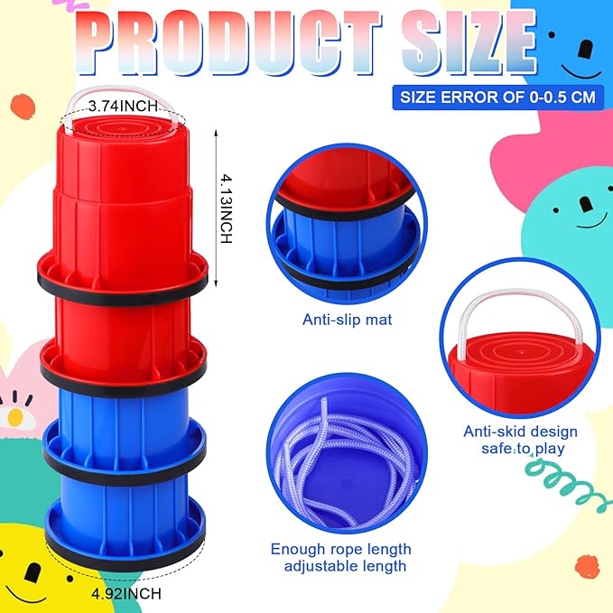 Foilswirl 4 Pcs Bucket Balancing Stilts with Upgraded Non-slip Grip Pads Plastic Walking Bucket Stilt with Adjustable Rope Balance Coordination Training Outdoor Stilts Walking Tool for Indoor Outdoor