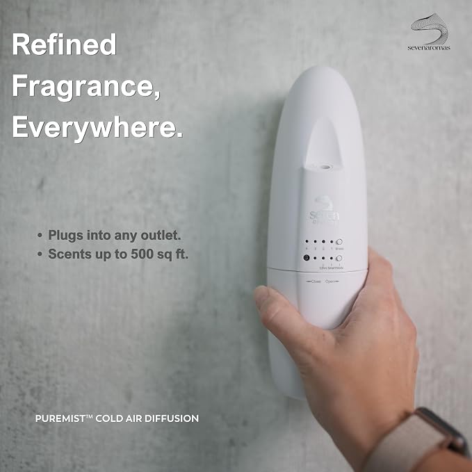Plug in Waterless Essential Oil Diffuser for Home & Office - Cold Air Aroma Diffuser Covers Up to 500 Sq Ft, Silent Wall Plug in Scent Diffuser, Mess-Free Oil Diffuser for Aromatherapy (White)