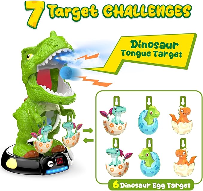 EagleStone Moving Dinosaur Shooting Toys for Kids 5-7, Electronic T-Rex Shoot Target Game with Mist Spray, LED Score, Roar & Light, 3-Pair Dino Target, Birthday Gifts for 5 6 7 8 9 Year Old Boys Girls