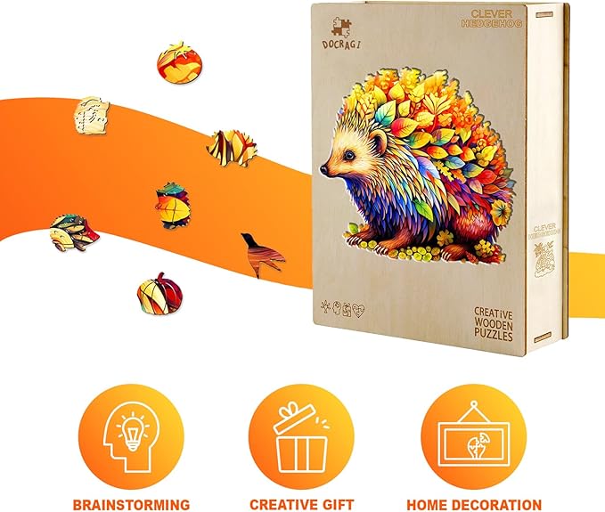Wooden Puzzles for Adults - Clever Hedgehog Wooden Jigsaw Puzzle - Unique Animal Shaped Wood Puzzles Adult - Christmas Birthday Gifts for Adults/Friends/Family - 200pcs 11.4 * 10.5in
