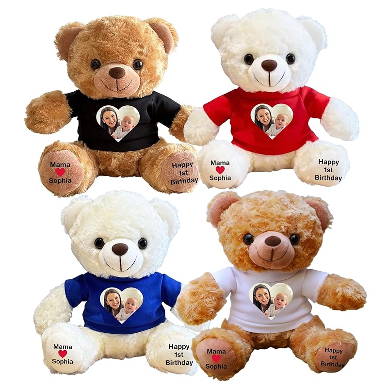 Custom Bear Plush with Picture Text Logo, 11 Inch Personalized Teddy Bear Stuffed Animal, Christmas Birthday Gift for Girls Boys Kids Adults Valentines Graduation Keepsake (T-shirt