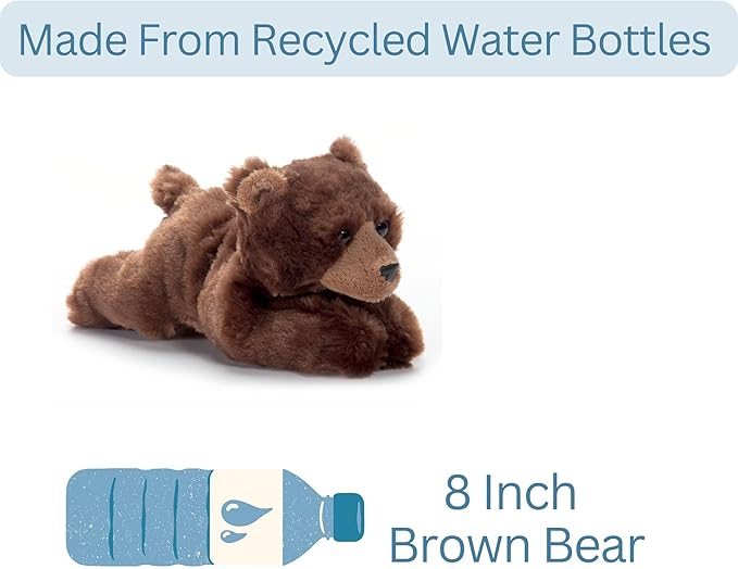 The Petting Zoo Brown Bear Stuffed Animal Plushie, Gifts for Kids, Scoopz Wildlife Animals, Bear Panda Plush Toy, 8 inches