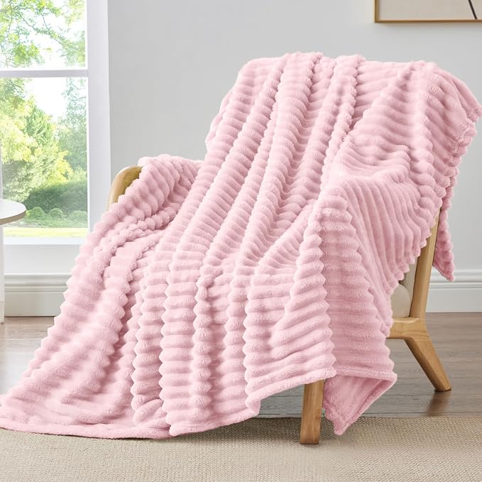 BEDELITE Ribbed Twin Blanket for Couch & Bed, Cherry Blossom, 60"x80" | Ultra-Soft Plush Fleece, Cozy, Warm Yet Lightweight, Ribbed Texture, Home Decor, Machine Washable, Giftable, All-Season Use