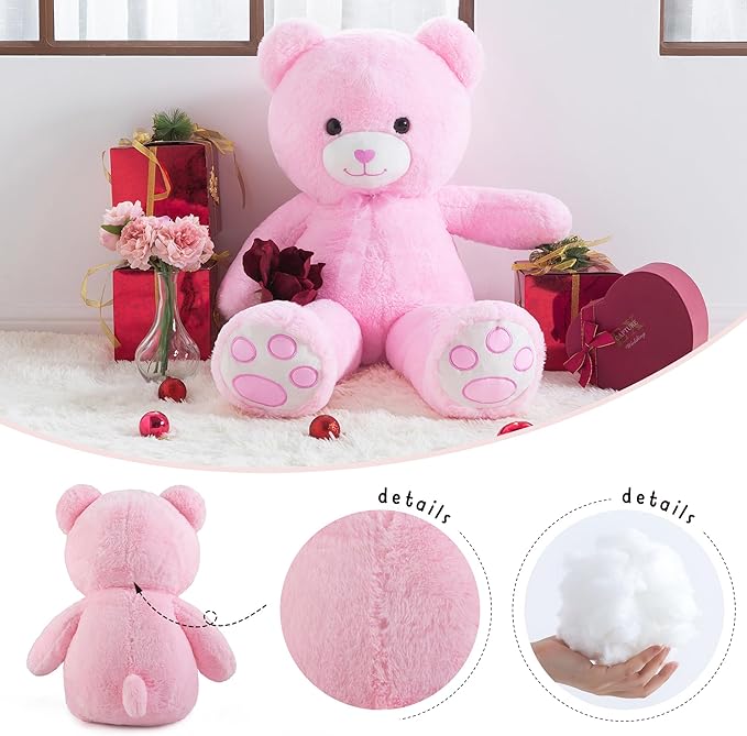 Big Teddy Bear 3 Feet Giant Valentine Stuffed Animal Pink Large Teddy Bear Plush Toy for Girlfriend, Women, Kids