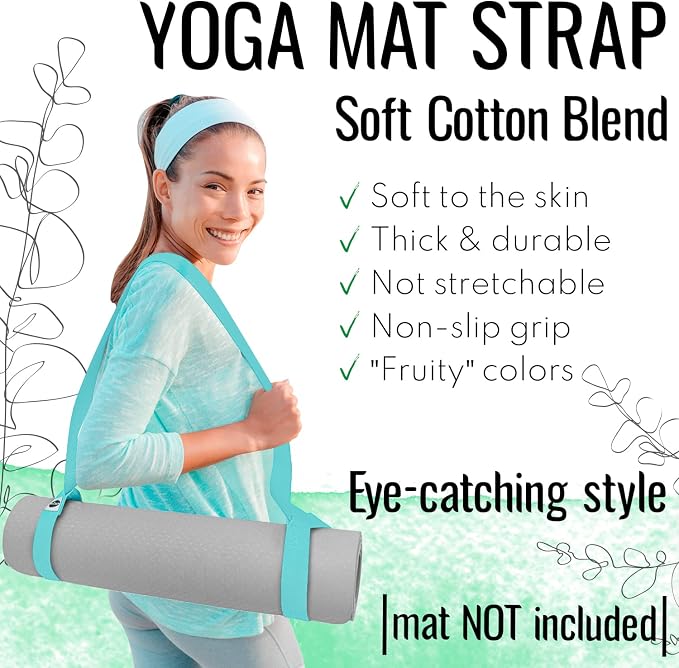 TECEUM Yoga Mat Strap – Extra Soft & Thick Cotton Carrier for All Mats | Adjustable Skin-friendly & Non-Slip Mat Holder Sling in 30+ Colors [Mat Not Included]
