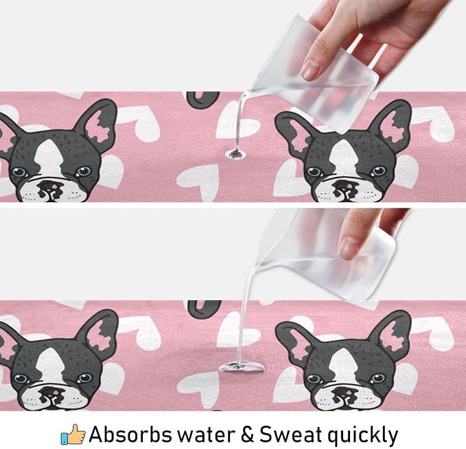 Cute French Bulldog Yoga Mat Towel Non Slip Soft Sweat Absorbent Hot Yoga Mat Towel for Hot Yoga, Pilates and Workout-73 x 27 Inch