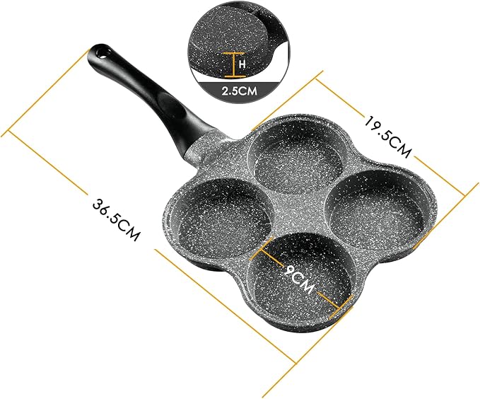 Rustless Egg Frying Pan | 4-Cup Nonstick Easy Clean Egg Cooker Omelet Pan For Breakfast Swedish Pancake, Plett, Crepe Pan Gas Stove and Other Stoves Cookware
