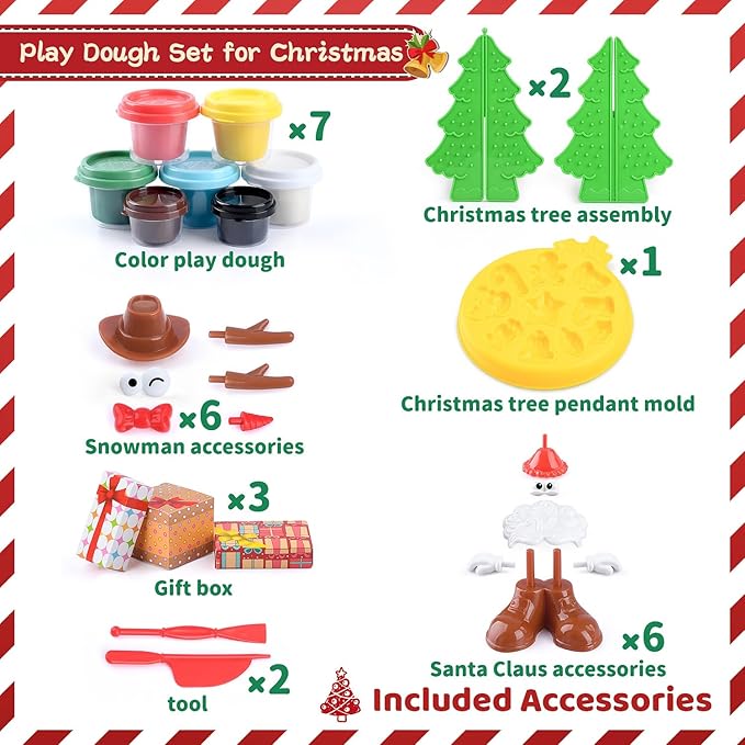 PLAY Christmas Color Dough Sets for Kids, DIY Christmas Dough Toys Gifts for Grandkids, Safe & Non-Toxic Toys Gifts for Boys Girls