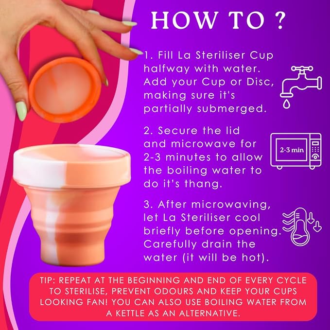 Sterilizer Kit for Menstrual Cup & Period Disc - Microwave Sterilizer - with Cute Portable Sterilizer Case & Flushable Period Wipes - Menstrual Cup Cleaner Kit for Maximum Feminine Care…