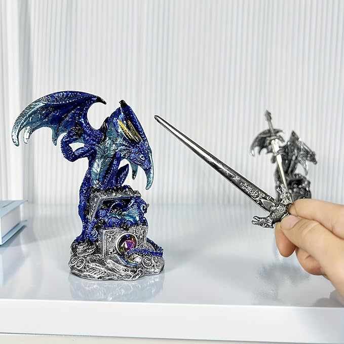 Dragon Statue | Gothic Dragon Ornament, Collectible Ender Figurine | Fantasy Resin Sculpture, Gifts for Home & Office Decor Display (Blue)