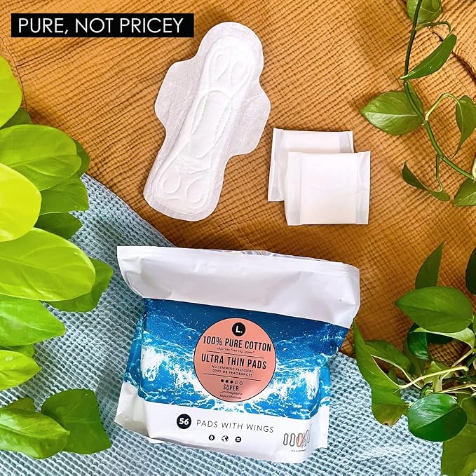 L. Ultra Thin Unscented Pads With Wings, Super Absorbency, 42 Ct, 100% Pure Cotton Chlorine Free Top Layer