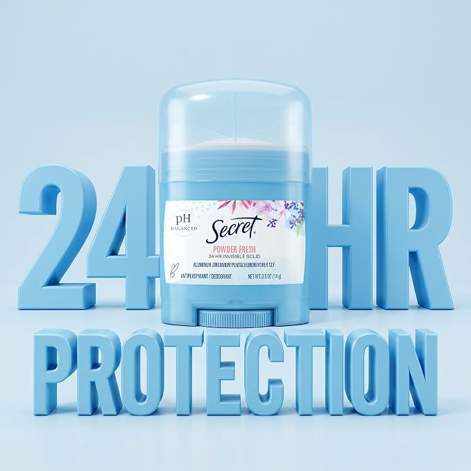 Secret Antiperspirant and Deodorant for Women, 24hr Sweat & Odor Protection, PH Balanced Protection, Gentle on Skin, Invisible Solid, Travel Size, Powder Fresh Scent, 0.5 oz (Pack of 24)