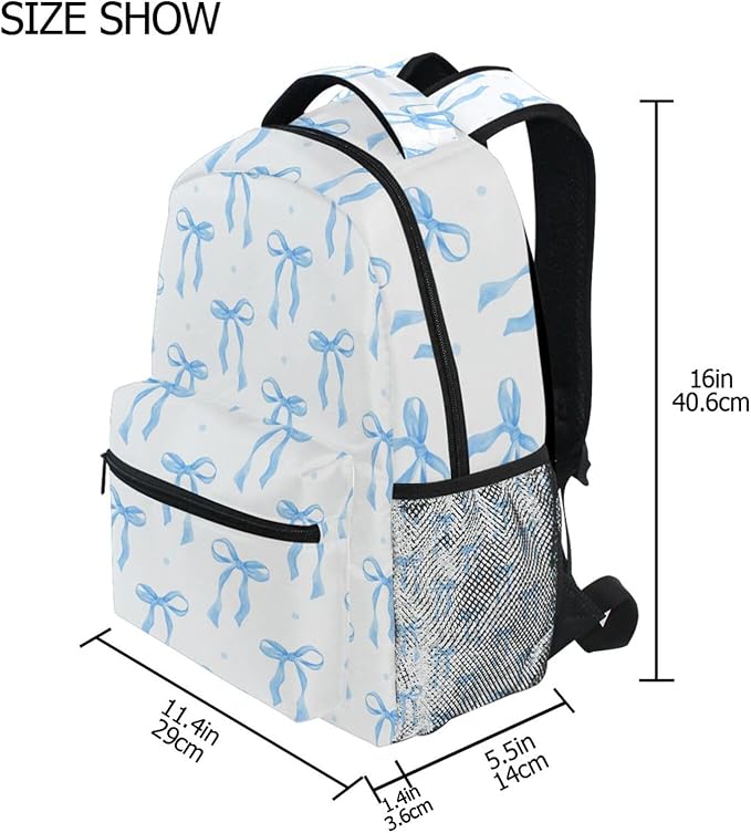 Blue Ribbon Bow Watercolor Boys Girls Kids School Backpacks Bookbag, School Bag Travel Backpack Daypack