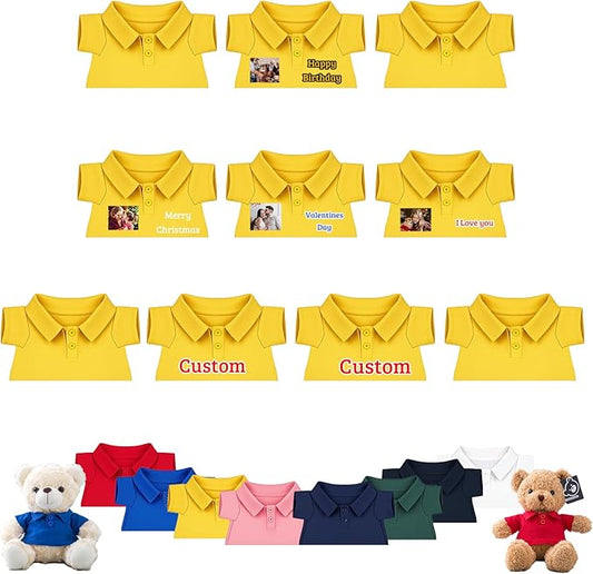 10 Pcs Personalized Teddy Bear Clothes with Text Photo, Custom Stuffed Animal Clothing Fit 8-16 inch Stuffed Bear Clothes for Teddy Bears, Doll Clothing Make Your Own Plush Doll Shirt