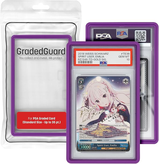 GradedGuard PSA Card Slab Protector Case, Standard PSA Size, Impact Resistant TPU Holder, Drop & Scratch Proof Frame for Graded Sports TCG Collectible Trading Cards. (Purple)