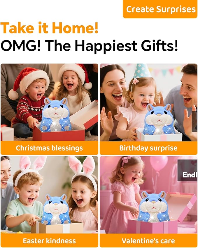 White Elephant Gifts for Adults Talking Hamster Toy Repeats What You Say,2025 New Kids Unusual Birthday Gifts Ideas,Small Top Xmas Boys Blue Stocking Stuffers Stuffed Animals Plush Toy
