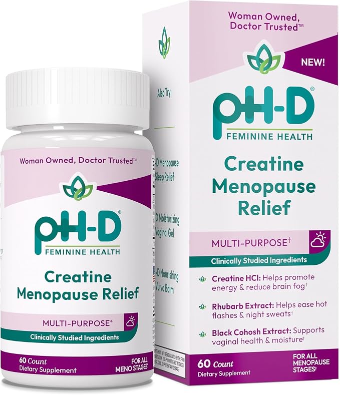 pH-D Feminine Health Creatine Menopause Relief, Brain Fog, Hot Flash, and Dryness Management, Menopause Pills (60 ct)