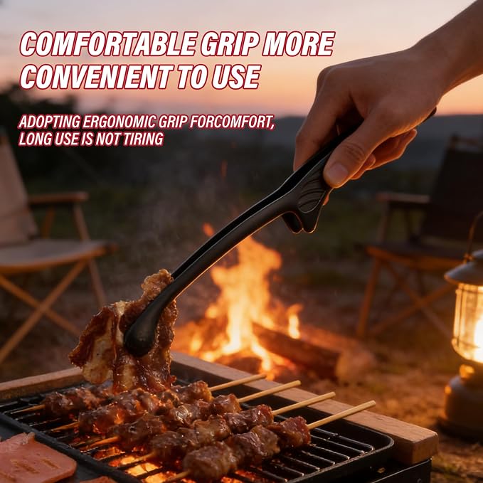 5 Pcs BBQ Tongs for Korea & Japanese Baebeque, Stainless Steel Grill Tongs Bbq Tong Self Standing Grilling Stencils(5 Pcs Black Rounds Tips)