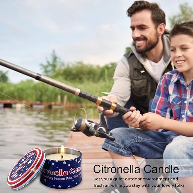 American Flag tin Candle Set of 4 (4oz Each) – Long-Lasting Outdoor Citronella Candles for July 4th Independence Day – Fresh Invigorating Fragrance to Enhance Ambiance