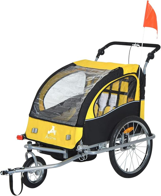 Aosom Elite 360 Swivel Bike Trailer for Kids Double Child Two-Wheel Bicycle Cargo Trailer with 2 Security Harnesses