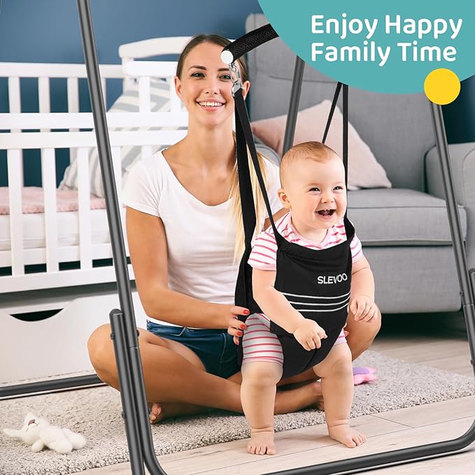 Slevoo 2 in 1 Baby Jumper Swing, Portable Toddler Swing with Foldable Stand, Indoor Outdoor Baby Jumpers and Bouncers, 6 Months to 6 Years, Black
