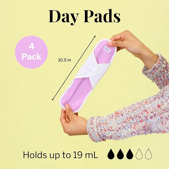 Pixie Cotton Cloth Pads for Feminine Care - 100% Organic Reusable Pads - Ranked 1 for Softest Menstrual Sanitary Napkins - Machine Washable & Includes Free Wet Bag - Menstrual Liner (Regular)