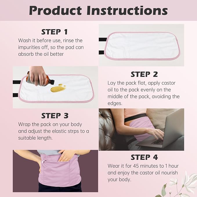Castor Oil Pack Wrap with Organic Cotton Flannel, Reusable Castor Oil Packs for Stomach, Castor Oil Pack for Liver Detox, Castor Oil Pack Kit Purple（Castor Oil Not Include)