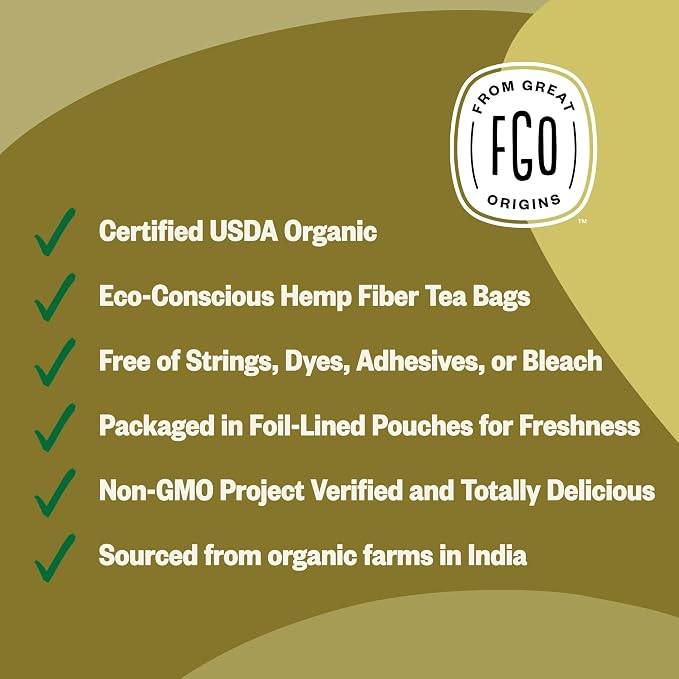 FGO Organic Ginger Tea, 100 Count, Eco-Conscious Tea Bags, Resealable Bag, Packaging May Vary (Pack of 1)