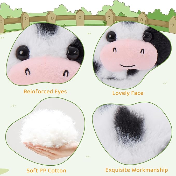 Tezituor 6 Pcs Large Cow Stuffed Animals Set, 10 Inch Stuffed Cow Plush Toy for Party Decoration, Cute Cow Plush Bulk for Boys Girls