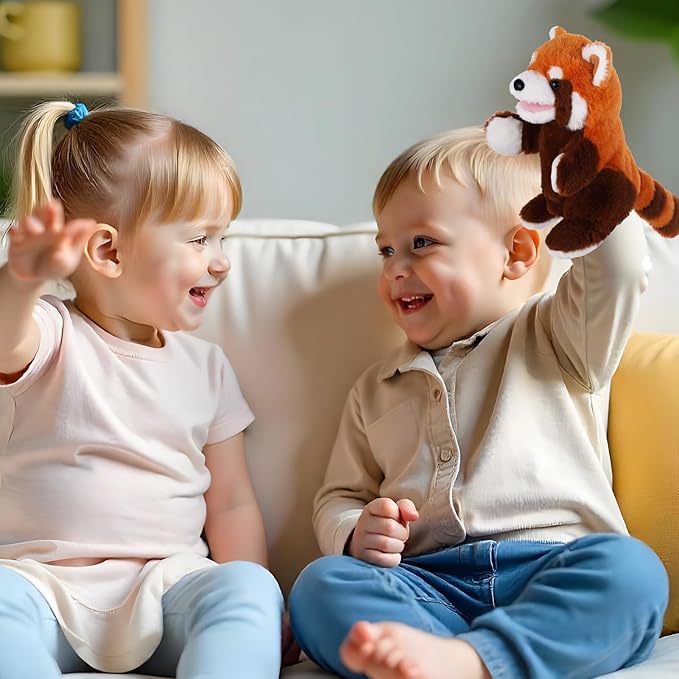 Animal Hand Puppets 11 Inch Sea Turtle Plush Dinosaur Animals Hand Puppet Toys Role-Play Toy Puppets for Kids Storytelling Imaginative Pretend Play Teaching Preschool(Red Panda)
