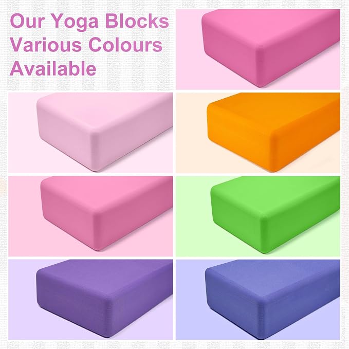 Yoga Blocks 2 Pack, Premium Yoga Brick Foam Blocks to Improve Strength, Flexibility & Balance, Light Weight - Safe and Stable Support for Yoga, Pilates, Meditation & Stretching