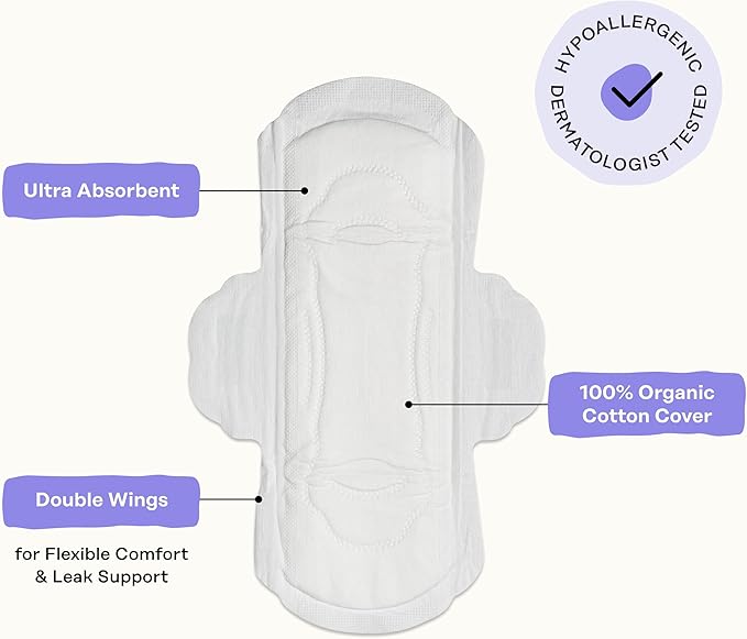 Honey Pot - Calming Herbal Regular Sanitary Pads for Women - 100% Organic Cotton Top Sheet - Feminine Care - Non Cooling - Calming Herbs of Lavender, Ashwagandha, & Lemon Balm - 80ct